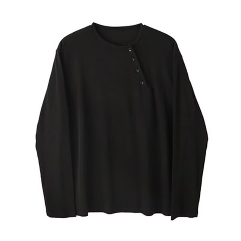 Amerikai retro férfi Henley felső, hosszú ujjú, mosott vintage hatású, könnyű, álló gallérral