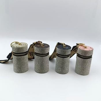 Portofel mini din piele cu diamanturi pentru ruj – design geometric