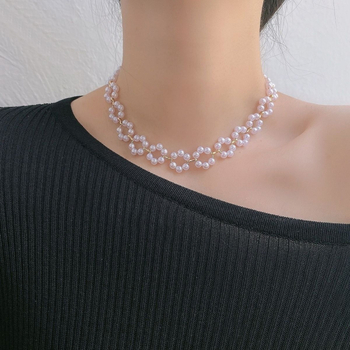Kézzel készített virágos gyöngy nyaklánc kulcscsonti lánccal, elegáns, hosszúság állítható 21-50 cm