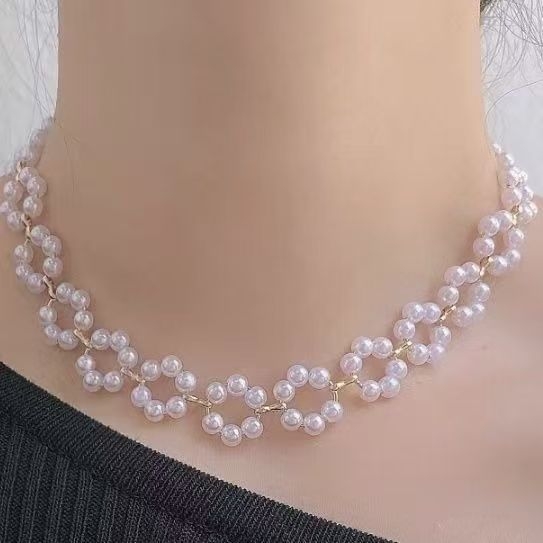 Kézzel készített virágos gyöngy nyaklánc kulcscsonti lánccal, elegáns, hosszúság állítható 21-50 cm