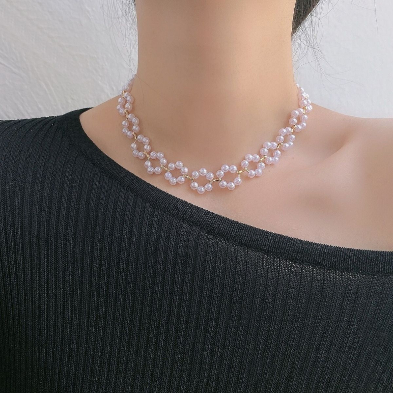 Kézzel készített virágos gyöngy nyaklánc kulcscsonti lánccal, elegáns, hosszúság állítható 21-50 cm