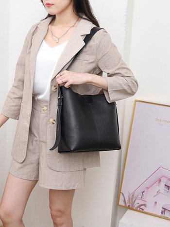 Női valódi bőrtáska – bucket bag, casual stílus, nagy kapacitás, crossbody