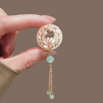 Antik magnólia virág tassel brooch, kínai stílusú elegáns corsage hagyományos ruhákhoz