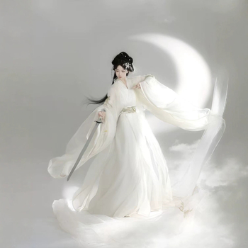 Zhaozhao Wei Jin Hanfu, dlhé vyšívané šaty s rovným lemom a prekríženým golierom, široké rukávy, éterický nový štýl