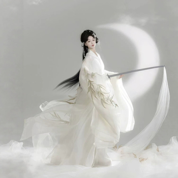 Zhaozhao Wei Jin Hanfu, dlhé vyšívané šaty s rovným lemom a prekríženým golierom, široké rukávy, éterický nový štýl