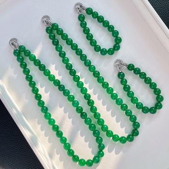 Francia stílusú Ins, kiváló minőségű, imperial zöld Chrysoprase és achát karkötő- és nyaklánc készlet.