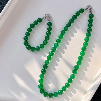 Francia stílusú Ins, kiváló minőségű, imperial zöld Chrysoprase és achát karkötő- és nyaklánc készlet.