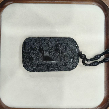 Hetian zöld jade kilenc sárkány őrző medál, kétoldalas gravírozással