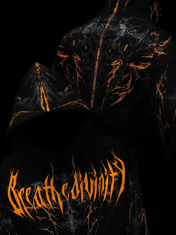 Breathedivinity Hanorac cu glugă pentru bărbați, imprimeu craniu de demon