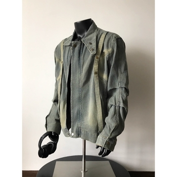 Férfiaknak lazán szabott farmerdzseki, retro kopott hatású mosott denim, tavasz–ősz