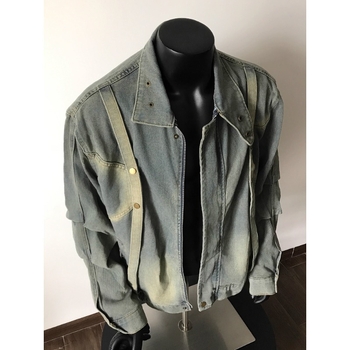 Férfiaknak lazán szabott farmerdzseki, retro kopott hatású mosott denim, tavasz–ősz