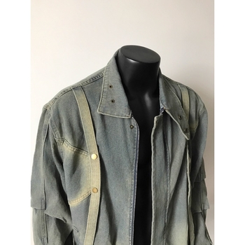 Férfiaknak lazán szabott farmerdzseki, retro kopott hatású mosott denim, tavasz–ősz