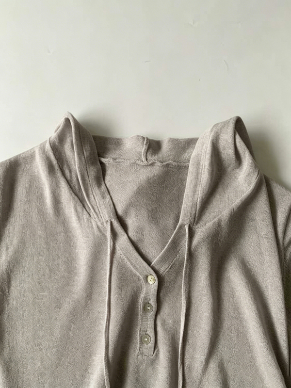 Női Tencel kapucnis kötött felső, rövid ujjú, lazán szabott, egyszínű, elegáns hétköznapi stílus