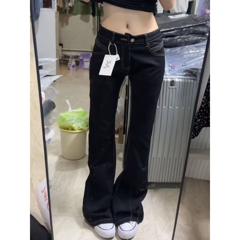 Női ultra alacsony derekú denim nadrág mikroflarerel, retro utcai stílus