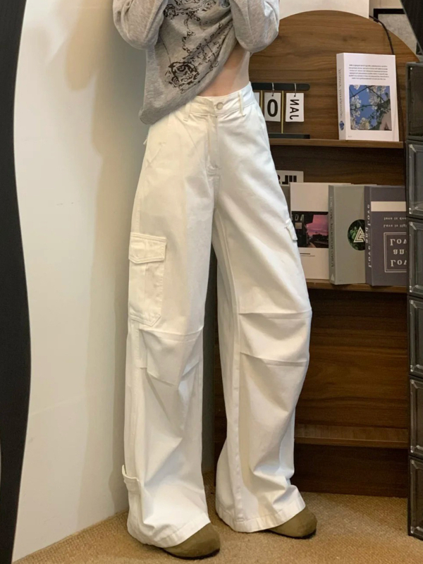 Fehér női munkanadrág, 2026-os amerikai stílusú széles szabású denim, plusz méret, karcsúsító fazon tavasszal