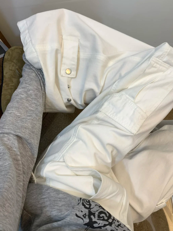 Fehér női munkanadrág, 2026-os amerikai stílusú széles szabású denim, plusz méret, karcsúsító fazon tavasszal