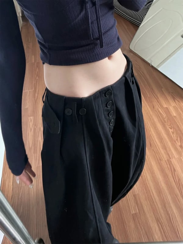 Fekete széles lábú farmernadrág, plusz méret, laza szabás, görbe vonalú vágás, boyfriend-stílus, magas derekú, tavaszi denim nadrág