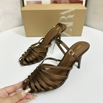 ZA2026 Női római stílusú magas sarkú szandál, kerek orrú, kötött kivágott mintázat, egy pánttal