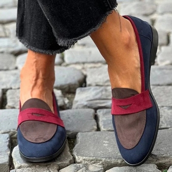Női casual loaferek kerek orrú, velúr hatású, color-block, slip-on, tavasz 2025, méretek 40-43
