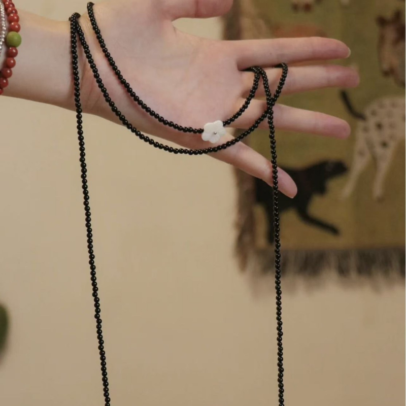 DIY fekete kamélia gyöngyös nyaklánc vállcsont-lánccal, kézzel készített, geometrikus stílus