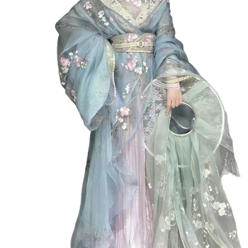 Fialové hanfu s hustou výšivkou, starodávny dizajn inšpirovaný rúchami z obdobia bojujúcich štátov, éterická súprava