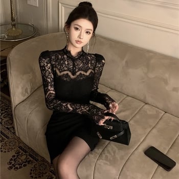 Női hosszú ujjú cheongsam ruha patchwork mintával téli