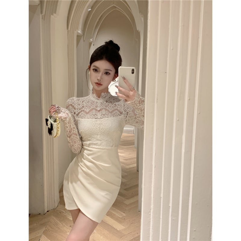 Női hosszú ujjú cheongsam ruha patchwork mintával téli