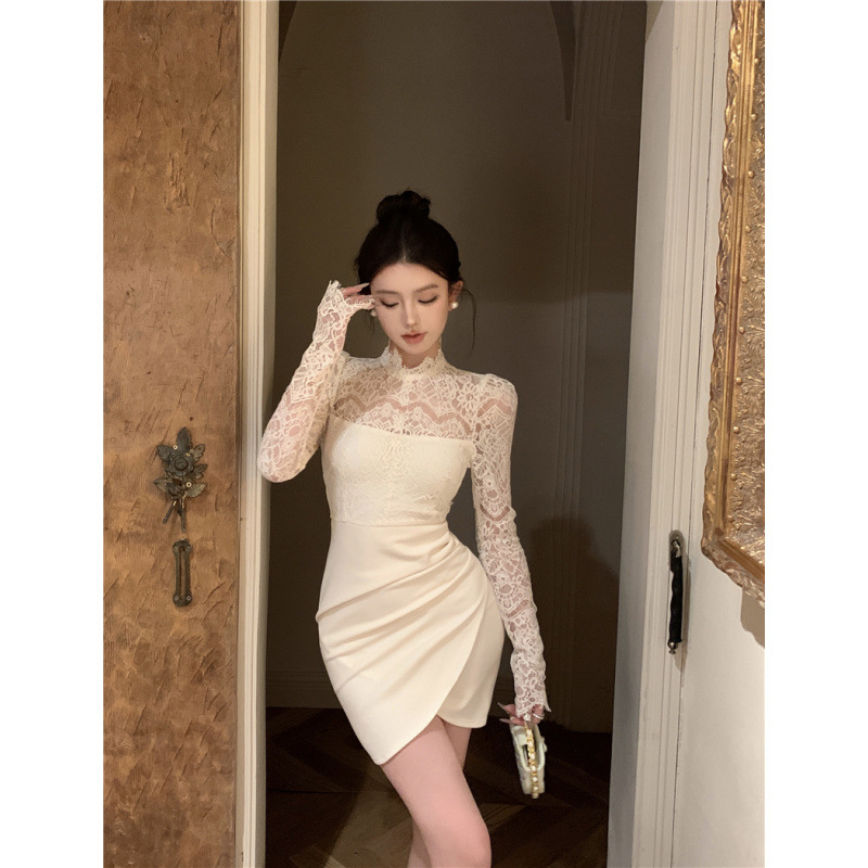 Női hosszú ujjú cheongsam ruha patchwork mintával téli