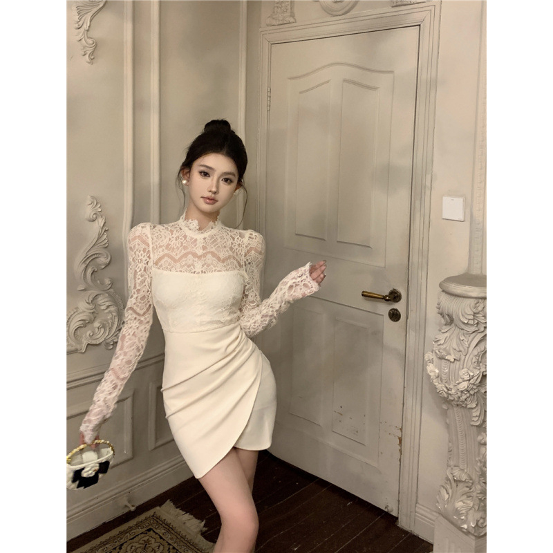 Női hosszú ujjú cheongsam ruha patchwork mintával téli