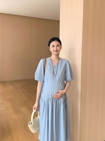 Rochie de maternitate în stil coreean, cu șnur, mânecă scurtă, vară confortabilă, plăcută pentru piele