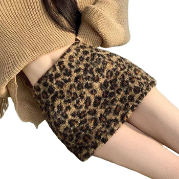 Koreai stílusú leopárd mintás cicás motívumos mini szoknya, őszi-téli 2026, magas derék, optikailag karcsúsító