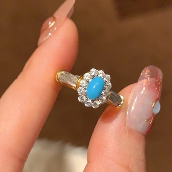 Mutatóujj gyűrű S925-ös sterling ezüstből turkiz és gyémántokkal, francia stílusú könnyed luxus, elegáns, romantikus, sokoldalú nőknek