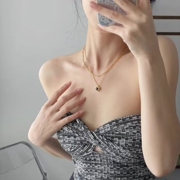 Francia retró stílusú fekete achát szív alakú, kétsoros nyaklánc nőknek, minimalist és elegáns