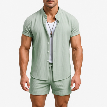 Férfi slim-fit rövid ujjú ing szett, pamutból