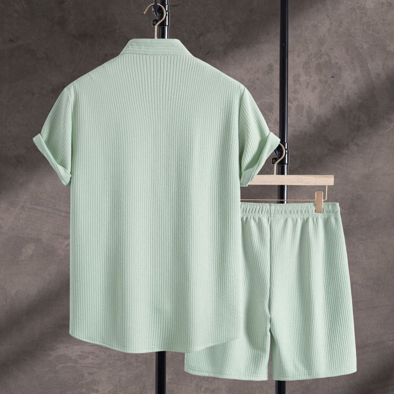 Férfi slim-fit rövid ujjú ing szett, pamutból