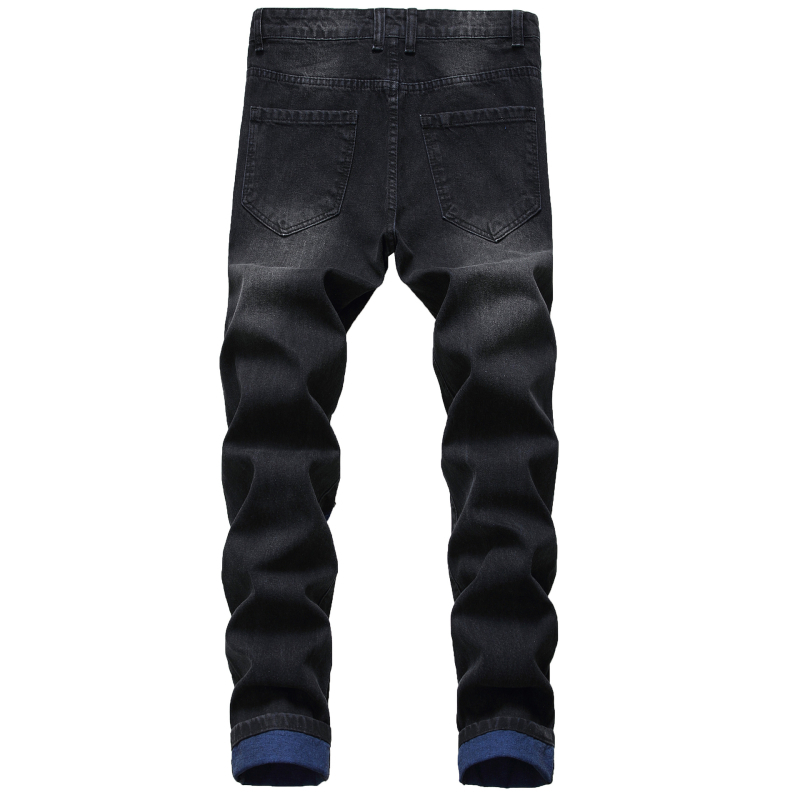 Férfi egyenes szabású, slim-fit szakadt farmernadrág, denim