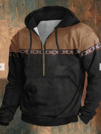 Hanorac bărbați cu glugă și fermoar, imprimeu 3D retro, streetwear casual