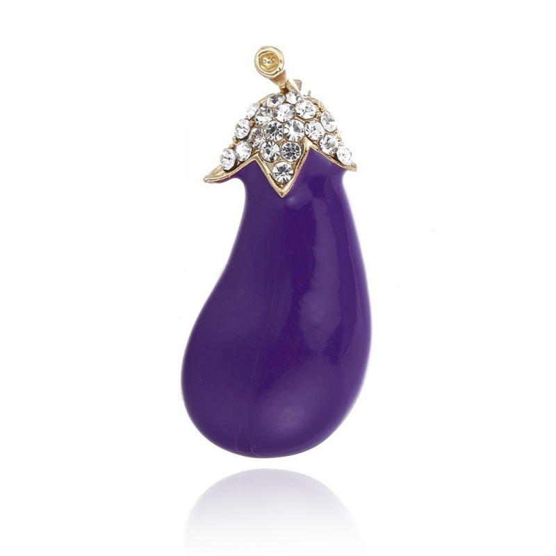 Lila padlizsán alakú brooch, ötvözetből, elektroplattálással, divatos uniszex kiegészítő
