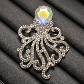 Kristályos polip brooch gyémántbevonattal, tengeri élőlény divat ékszer