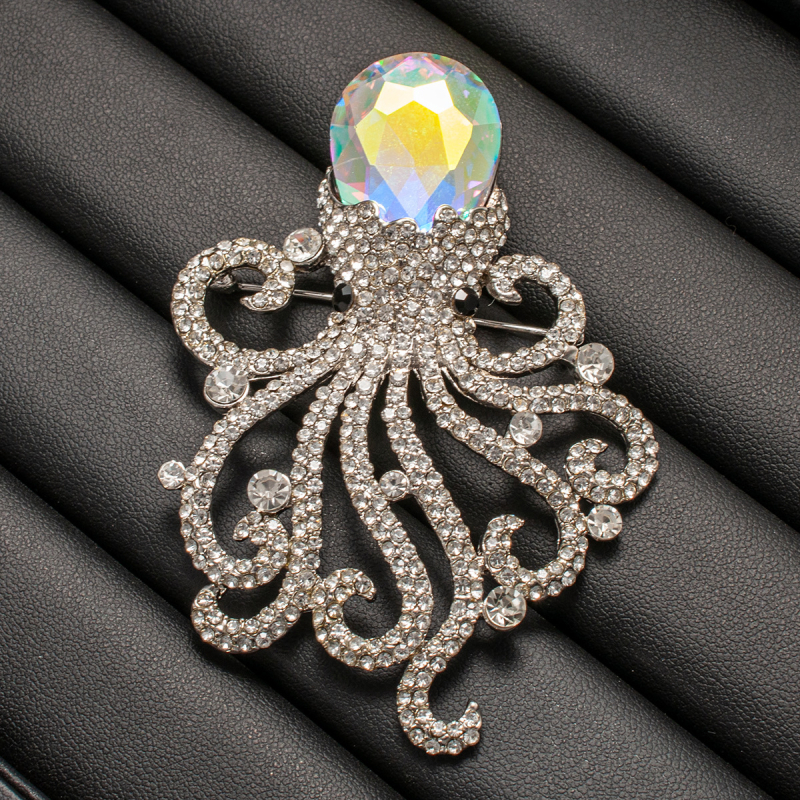 Kristályos polip brooch gyémántbevonattal, tengeri élőlény divat ékszer