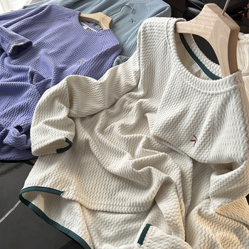 Női fleece pulóver hullám mintás patchwork, laza szabás, kör nyak, kültéri hegyi stílus