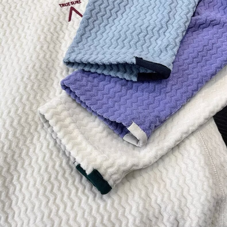 Női fleece pulóver hullám mintás patchwork, laza szabás, kör nyak, kültéri hegyi stílus