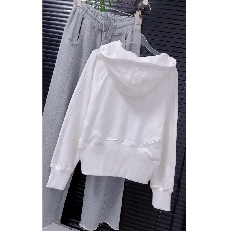 Női nyári koreai stílusú cropped kapucnis zip dzseki fehér, hosszú ujjú