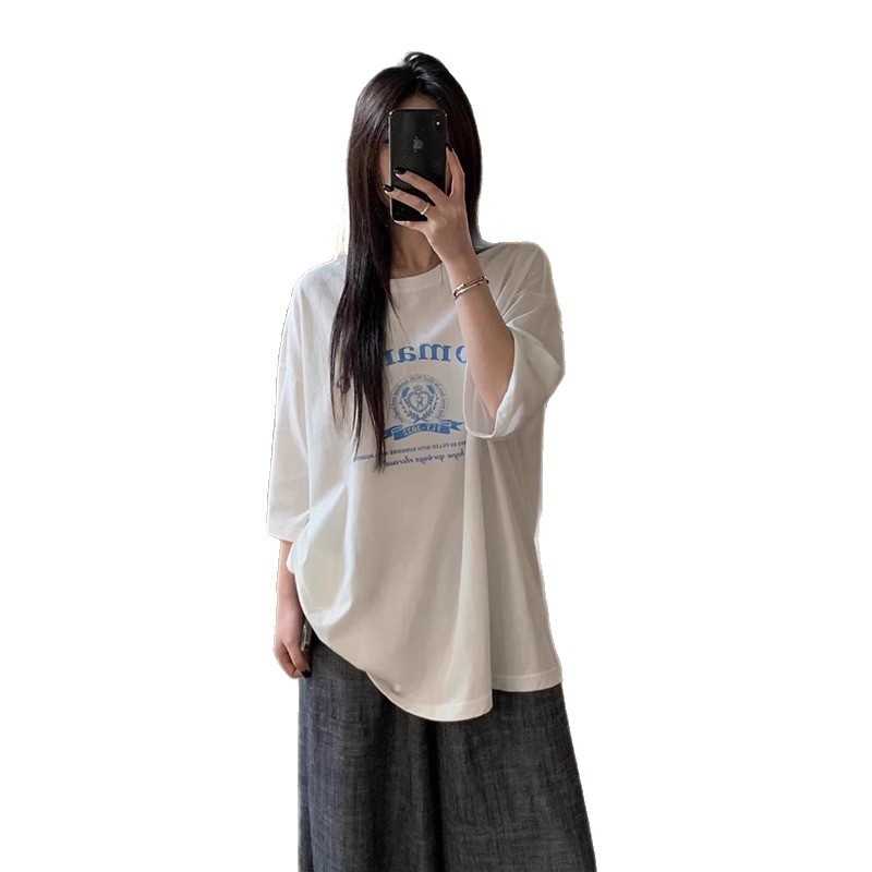 Zomiwang 2025 Nyári Laza Női Póló - Rövidujjú, Oversize, Betűs Print, Kerek Nyak
