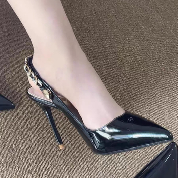 Fekete orrú magassarkú cipő, vékony sarkú, alacsony termetűeknek, elegáns és kényelmes, 6–8 cm sarok, puha talp, 2024 modell