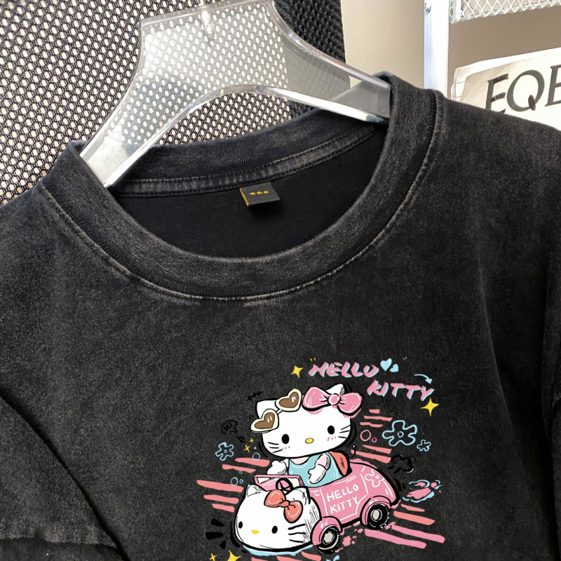 230 g Új aranyos Kitty macska mintás 95%+ pamut rövid ujjú női póló nyárra, laza szabás, koreai stílus
