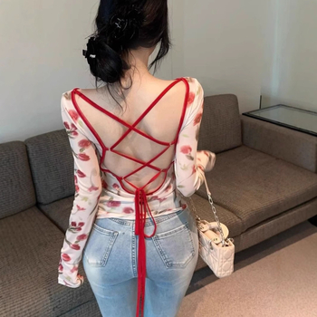 Top din plasă slim fit cu spate decupat, bretele în contrast, mâneci lungi, protecție solară, pentru femei