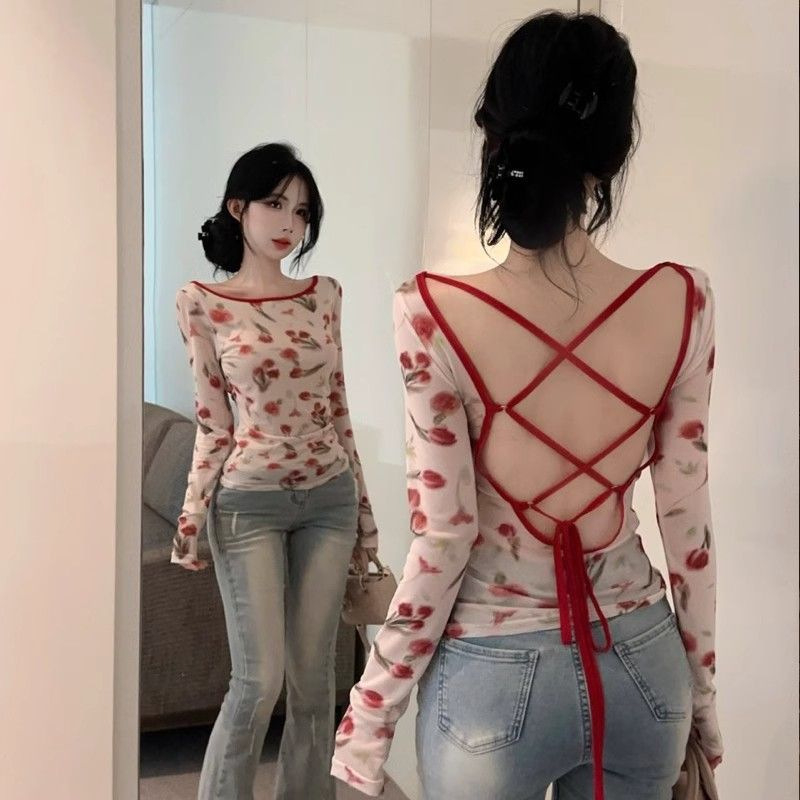 Top din plasă slim fit cu spate decupat, bretele în contrast, mâneci lungi, protecție solară, pentru femei