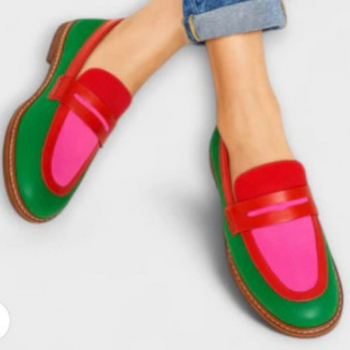 Női slip-on mokaszín blokkokkal, kerek orr, alacsony sarka, 40–43, 2026 tavasz