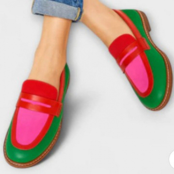 Női slip-on mokaszín blokkokkal, kerek orr, alacsony sarka, 40–43, 2026 tavasz